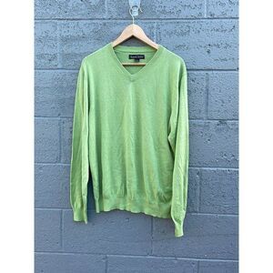 Kenneth Robert Sweater Mens Large green V-Neck pullover long sleeve silk blend